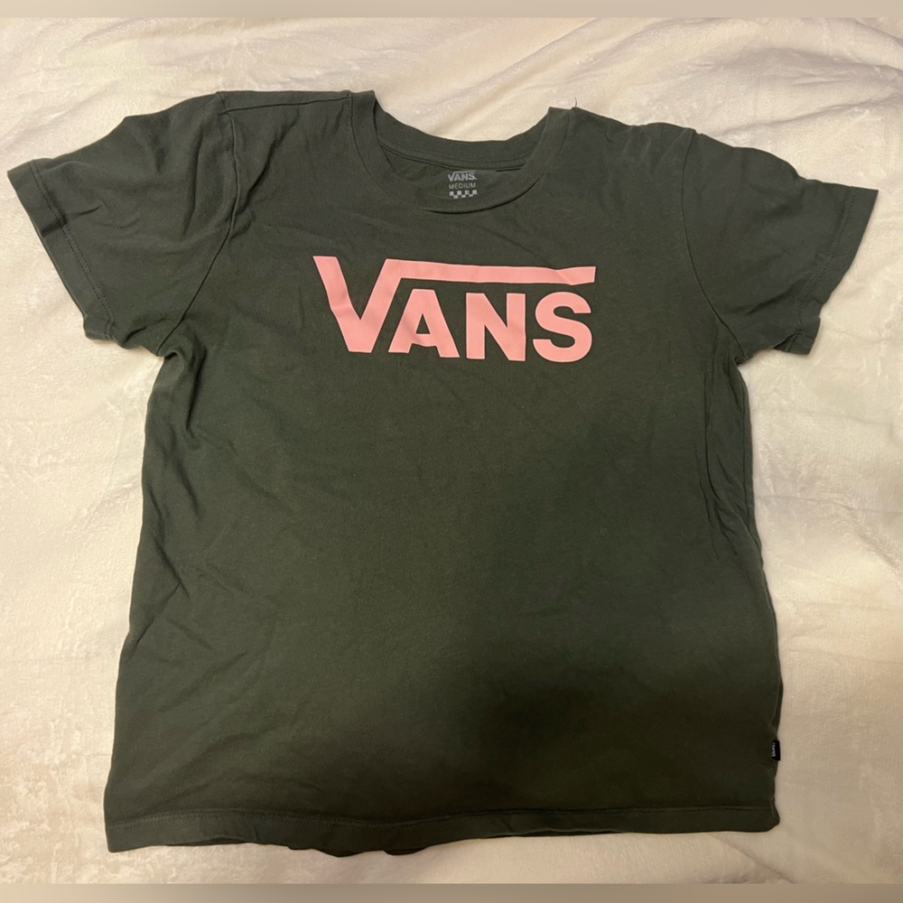 Vans Olive Tee with Pink Logo